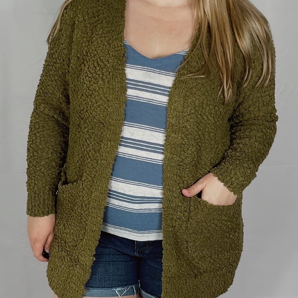 Long Sleeve Popcorn Sweater Cardigan 